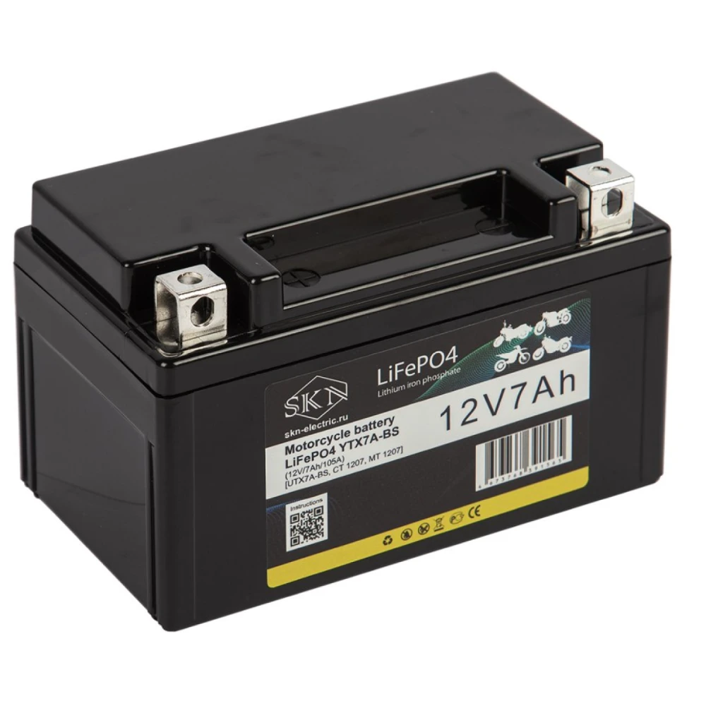 Аккумулятор для мототехники SKN LiFePO4 YTX7A-BS (12V/7Ah/105A) [UTX7A-BS, CT 1207, MT 1207]