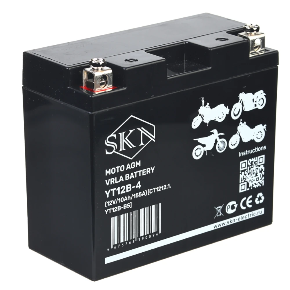 Аккумулятор стартерный для мототехники SKN YT12B-4 (12V/10Ah/155A) [CT 1212.1, YT12B-BS]