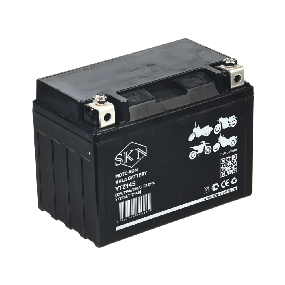 Аккумулятор стартерный для мототехники SKN YTZ14S (12V/11Ah/210A) [CT 1211, YTZ12S,TTZ14S]